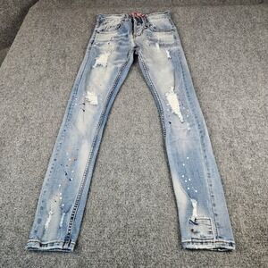 Smugglers Moon Mens Distressed Paint Splatter Slim Jeans Light Wash W28 L31